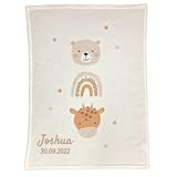 Wolimbo Babydecke - 75x100cm - Motiv Little Friends - personalisierbar - Krabbeldecke mit Wunsch Name/Motiv - Kinderdecke - Geschenk zur Taufe, Geburt, Geburtstag