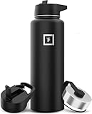 Edelstahl Trinkflasche mit Strohhalmdeckel - 1.2L 3 Deckel Auslaufsicher Thermosflasche Metall Wasserflasche Doppelwandig Isoliert BPA-Freie