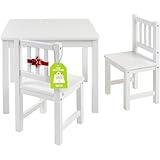 Bomi Kindersitzgruppe Holz Amy | Kindertisch mit 2 Stühlen | Tisch & Stühle Kinderzimmer Set | Spieltisch ab 1 Jahr | Kindertisch für drinnen | Maltisch & Basteltisch Kinder | Kindermöbel Weiß