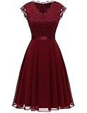 Dressystar Damen Cocktailkleid V Ausschnitt Festliche Kleider Abendkleider Elegant für Hochzeit Dunkelrot M