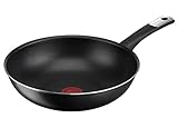 Tefal C38819 Hard Titanium Essential Wokpfanne 28 cm, Antihaftversiegelung mit Titanpartikeln, Thermo-Signal Temperaturanzeiger, spülmaschinengeeignet, Made in France, Schwarz