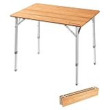 KingCamp Bambus Falt Tisch Camping Klapptisch Garten Alu Holz 3Höhen Verstellbar