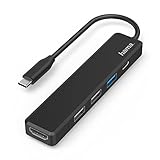 Hama USB C Hub, 5 Anschlüsse (USB C Adapter mit 480 Mbit/s High Speed, HDMI Splitter für 4K Qualität mit USB 3.0, Power Delivery), schwarz