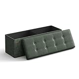 SONGMICS Sitzhocker mit Stauraum, klappbare Sitzbank, 38 x 110 x 38 cm Fußbank, Aufbewahrungsbox, bis 300 kg belastbar, für Wohnzimmer Schlafzimmer Flur, waldgrün LSF070C01