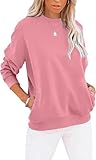 BUHIM Sweatshirt Damen Pullover Rundhals Langarmshirt Herbst Winter Pulli Baumwolle Casual Langarm Oberteile Tops mit Taschen (Rosa, M)