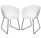 KMH 2er Set Gartenstuhl Designstuhl der Serie Nicole (weiß/schwarz) - Stuhl mit leichtem Stahlgestell in schwarz - modern, wetterfest und robust