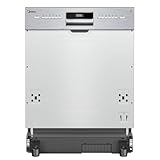 Midea SI 3.60N wi Geschirrspüler 60 cm Teilintegriert, 13 Maßgedecke, Halbintegrierter Spülmaschine mit WiFi, Extra Trocknung, 7 Programme, 49dB, 0~24 Startverzögerung - Inox