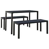 vidaXL Gartenmöbel 3-TLG. Gartengarnitur Sitzgruppe Gartenset Sitzgarnitur Gartentisch Esstisch Tisch Bank Gartenbank Stahl WPC Schwarz
