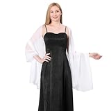 JEYORZY 1 Stück Stola für Abendkleid Seide Satin Schals und Tücher Elegante Hochzeits Schal Stola für Damen Festlich, Halstuch Chiffon Damen Chiffontücher Für Abend Party(Weiß)