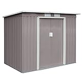 HATTORO P100 Metall Gerätehaus 213×130×173cm Geräteschuppen Schuppen Gartenhaus Outdoor (Hellgrau)