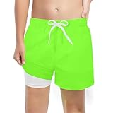 Badehose Jungen mit Kompression Liner 2 in 1 Atmungsaktiv Badeshorts Jungs Elastisch Boardshorts Sommer Surf Shorts Urlaub Freizeit Hawaii Bedruckt Badehosen für Jungen Kurze Hosen Schwimmhosen