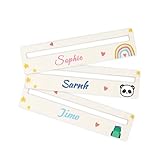 Lesehilfe Kinder, OXYEFEI Lineal 20 cm 56 Muster Grundschule mit Namen Personalisiert Lesezeichen Kinder mit Lesefenster Holz Lesestreifen Schule für Junge Schulkind Hilfe Lesen Lernen(Bunt)