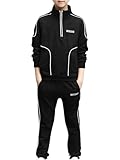 JIZYO Junge Trainingsanzug Sport Set Jogginganzug mit Reißverschluss und Joggerhose Lässig Herbst Sportanzug Kinder A Schwarz 134-140