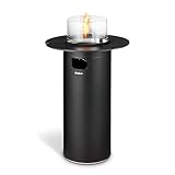 Enders Terrassenfeuer NOVA LED TABLE BLACK L, Gas Terrassenfeuer mit Ambientebeleuchtungen, ECO GREEN Brenner-Technologie und exzellentem Design, H102cm Ø 62cm, Tischablage, Schwarz #5901