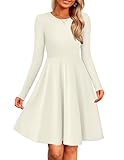 Zeagoo Damen Kleider Langarm A-Linie Elegant Strickkleid Rundhals Herbstkleid Einfarbig Tunika Kleid Leichte Winter Pulloverkleid Beige L