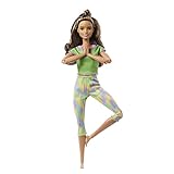 Barbie-Puppe, Barbie-Serie Made to Move, bewegliche Barbie, Yoga-Barbie mit braunen Haaren und grünem Yoga-Outfit, inkl. Barbie-Puppe, Geschenk für Kinder, Spielzeug ab 3 Jahre,GXF05