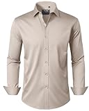 J.VER Hemd Herren Langarm Elastisch Regular Fit Freizeithemd BüGelleichte Businesshemd Sommer Herrenhemd Einfarbig Basic Shirt for Männer,Beige,L