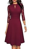 HOMEYEE Damen Elegant Hollow Out Spitzenärmel Swing Retro Party Cocktailkleid A234 (M, Burgund)