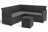 Keter Nora - Ecksofa für Garten oder Terrasse, 5-Sitzer, mit Kissen und Beistelltisch mit 35 l Stauraum, Farbe Graphit