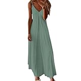 Nuaoxyeu Sommerkleid Damen Lang Baumwolle Sommerkleid Damen Lang Sommer ärmellos Strandkleid Elegant V Ausschnitt Maxikleid Elegant Luftige Spaghettiträger Freizeitkleid Meine Bestellungen