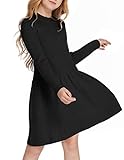 Arshiner Mädchen Pullover Kleid Herbst Winter Kleid Langarm Strickkleid Flare Skater Kleid A-Linie Einfarbig Basic Kinder Freizeitkleid Schwarz 150