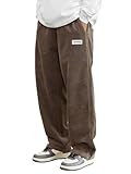 ORANDESIGNE Cordhose Herren Baggy Japanische Hose Herbst Winter Haremshose Casual Lockere Männer Cord Hose mit Kordelzug Elastischer Taille Geradem Bein A Braun L
