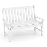 COSTWAY Gartenbank wetterfest, Allwetter-Sitzbank aus HDPE, Parkbank für 2-3 Sitzer, Balkontank bis 320kg belastbar, Terrassenbank für Garten, Balkon und Terrasse, 132 x 65 x 91 cm (Weiß)