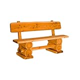 Mega Holz Gartenbank Rustikal Pinie Lasiert 200 cm - Massivholz Bank aus Kiefernholz - Fertig montierte Sitzbank für Terrasse, Garten & Balkon mit Rückenlehne - Für 4 Personen, wetterfest & robust