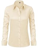 J.VER Bluse Damen Damen Klassische Blusenshirt Regular Fit Bluse Damen Business Casual Blouse Fashion Langarm Oberteile,Beige,M