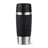 Emsa Travel Mug 360ml Wave Thermobecher, neuer Komfort-Schraubverschluss, Isolierbecher Edelstahl, 4h heiß und 8h kalt, 100% dicht, spülmaschinenfest, 360°-Trinköffnung, schwarz, N20212
