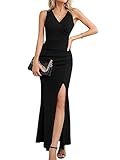 Laughido Cocktailkleid Maxikleid Festliche Partykleid Sommerkleid Damen Wickelkleid Elegant Bodycon Lang Hochzeit Abendkleider (Schwarz, Mittel)