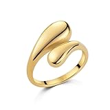 DJADEE Sea Drops Ring Gold 750er Gold 18 Karat vergoldet Edelstahl, Damen Ring offen Hypoallergen Wasserfest Größe verstellbar UVP: 35€