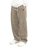 HMIYA Cord Hose Herren Chinohose Regular Weites Bein Hosen Mode Freizeithose Baumwolle Elastische Taillemit Taschen,Kamel,XL