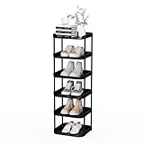 Altdnmaf 6 Ebenen Schmal Schuhregal, Mehrschichtiges Hoch Schuhregale Platzsparend, Stapelbar Klein Standregal, Vertikales Plastik Regal, Shoe Rack für Treppe, Flur, Küche, Schlafzimmer, Schwarz