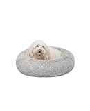 lionto Donutbett für Hunde und Katzen, Flauschiges Hundebett rund für kleine und große Heimtiere, Ø 50 cm, weiches Katzenbett aus kuscheligem Plüsch, Hundekissen mit extra Dicker Füllung, hellgrau
