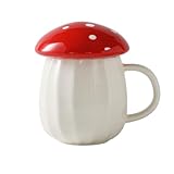 YDoLimmer Süße Pilztasse 250ml Keramik Kaffeetasse Niedliche Pilzform Kaffeebecher mit Deckel Teetasse Geburtstag Geschenk für Frauen,Mädchen,Kinder (Rot)