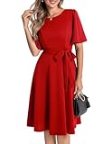 Bbonlinedress Abendkleider elegant für Hochzeit Weihnachten Kleid Damen Winter Cocktailkleid Kurzarm Rundhals festlichs Kleid Partykleider Red L