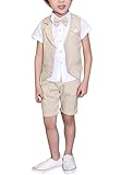 LOLANTA 4 STK Kleinkind Junge Sommerhochzeit Kinderanzug, Festliche Anzüge Westen Set für Kinder, Sommerlicher Jungen Anzug, Beige, 116-128 (Tag 130)