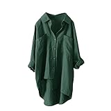Musselin Bluse Damen Oversized Hemdbluse Langarm Lang - Longbluse Damen Hemd Elegant Sommer Baumwolle Lässig Oberteil Sommerbluse Leinenbluse Tunika Tops Musselinbluse Große Größen