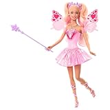 Mattel Barbie-Puppe Fee mit Spielzeugzauberstab und Mode-Accessoires, Fantasiethema mit Farbwechsel bei Flügeln und Outfit, JCP76, [Mehrfarbig]