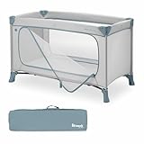 hauck Dream N Play Plus, Dusty Blue - Kinderreisebett mit Transporttasche - Großer Schlupf zum Spielen - Klein Zusammenklappbar - Baby Reisebett Kleinkind ab Geburt bis 15 kg