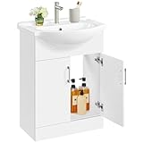 Yaheetech Waschbeckenunterschrank Badezimmerschrank Unterschrank mit Waschbecken Badmöbel 2er Set Badschrank Standschrank mit 2 Türen Waschtischunterbau Keramikbecken Hochglanz, 61 x 43,5 x 84 cm