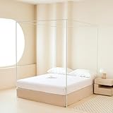 Potaosey Weiß Himmelbett Gestell B140 x L200 x H200 cm Vier Poster Bettrahmen Aus Metall Betthimmel Rahmen Vier Eckbett Betthimmel Rahmen Für EIN renoviert für die Wohnung