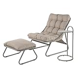 Grand patio Loungesessel Outdoor Gartenliege, Relaxsessel Sonnenliege Wetterfest, Liegestuhl mit Beistelltisch und Gartenhocker, Weiche Auflage, für Garten,Terrasse, Bis 150 kg, Champagnerfarben