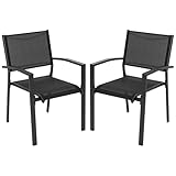 Avestar Gartenstühle 2er Set, Stapelstuhl, atmungsaktiv, aus Textilene-Gewebe und Pulverbeschichtetem Eisenrahmen, Bistro-Essstühle, für Terrasse, Balkonstuhl, Schwarz
