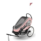 Cybex 2-in-1 Fahrradanhänger ZENO Bike, Als Kinderwagen umwandelbar, Von ca. 6 Monaten - ca. 4 Jahre, Max. 111 cm und 22 kg, Black/Silver/Pink