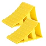Bbtcxjs 2 Pcs Wheel Chocks, Non Slip Tyre Saver Brake Stoppers for Parking Caravan Motorhome Motorbike RV Trailer Car Wheel Chocks with Handle, Keep Your Car in Place (Yellow)