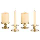 Romadedi Kerzenständer Gold Stabkerzen Metall - 4er Set Kerzenhalter Stabkerze Stumpenkerzen Vintage Morden Deko für Hochzeit Tischdeko Weihnachten Wohnzimmer Adventskranz