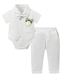 ZOEREA Baby Jungen Gentleman Anzug, Kleinkind Hochzeit Taufe Festliche Kurzarm Strampler Hemd + Fliege + Weste + Korsage + Hosenträge Stil 2 Weiß, 0-3 Monate