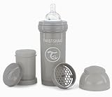 Twistshake Anti-Kolik Babyflasche mit Milchpulverbehälter und Mixer - 260 ml | Silikon-Brustwarze mit mittlerem Durchfluss | BPA-freie Babymilchflasche | Geeignet für Babys ab 2 Monaten | Grau